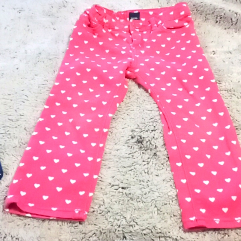 Baby Gap, 2T, White Hearted Pink Jeans
